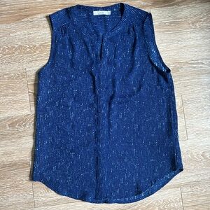 Dalia blue printed hidden button front sleeveless blouse, XS